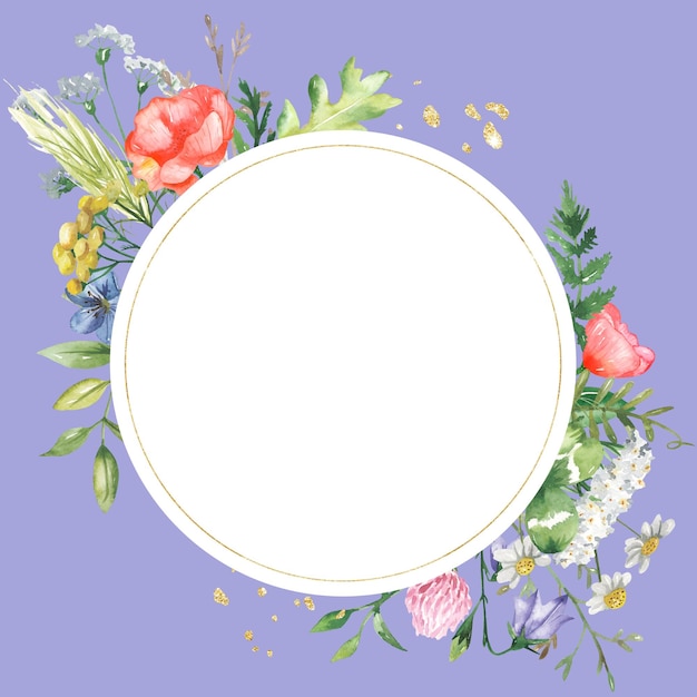 Foto fundo de moldura de flores com flores aquareladas fundo colorido espaço branco para texto cartão