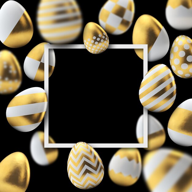 Fundo de moldura de ovo de páscoa dourado elegante com espaço em branco para texto