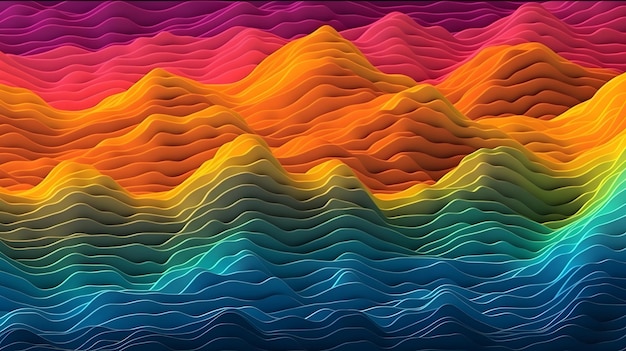 fundo de montanha de ondas de cores neon gerado por IA