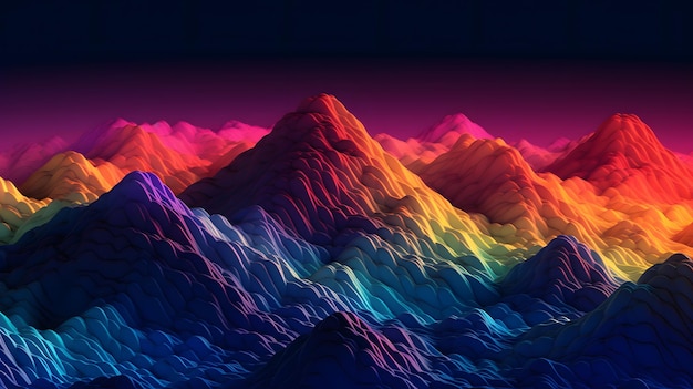 fundo de montanha de ondas de cores neon gerado por IA