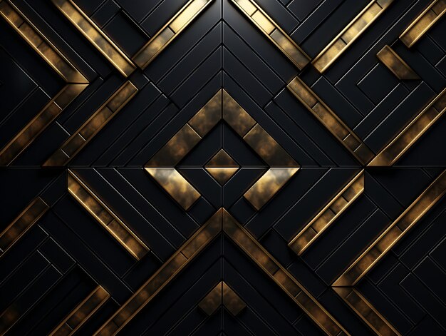 Fundo de mosaico preto escuro com linhas douradas textura de estilo Art Deco de luxo