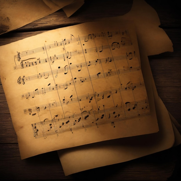 Foto fundo de música atmosférica com notas em papel pardo velho