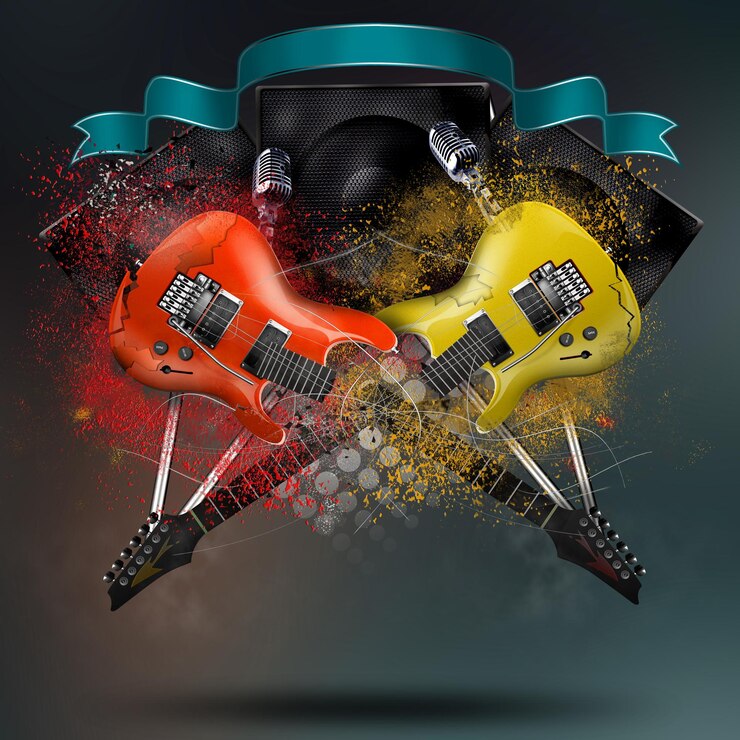 Fundo de música. Guitarra e outras coisas