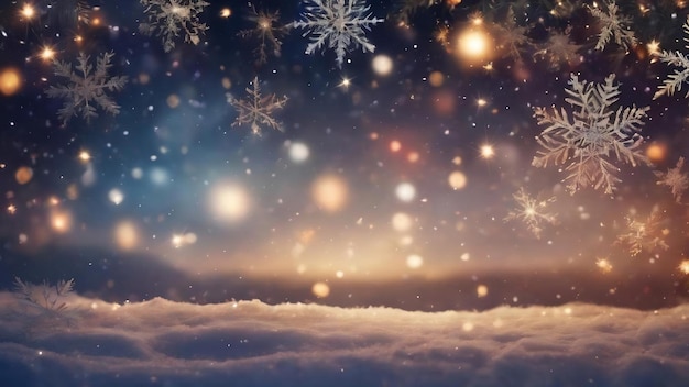 Fundo de Natal abstrato leve com flocos de neve e estrelas