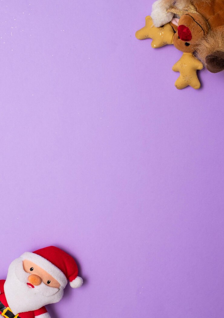 Foto fundo de natal brinquedo de veado de pelúcia de natal flatlay e engraçado brinquedo de pelúcia de papai noel