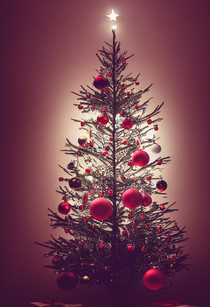 Fundo de natal com árvore de natal fora de focoÁrvore de natal decorada com presentes na sala de estar brilhante lugar interior escandinavo para texto
