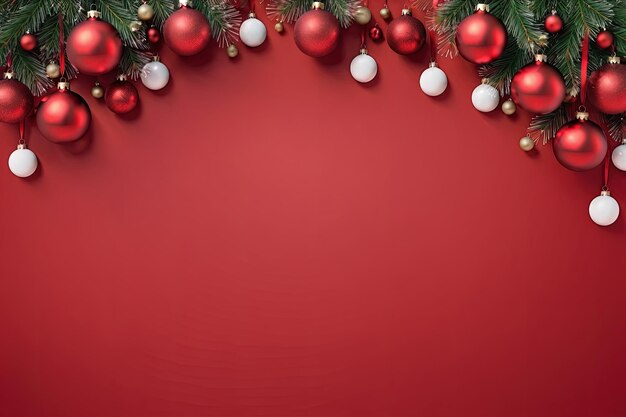 Foto fundo de natal com bolas vermelhas e douradas