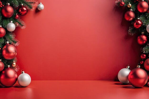 Foto fundo de natal com bolas vermelhas e douradas