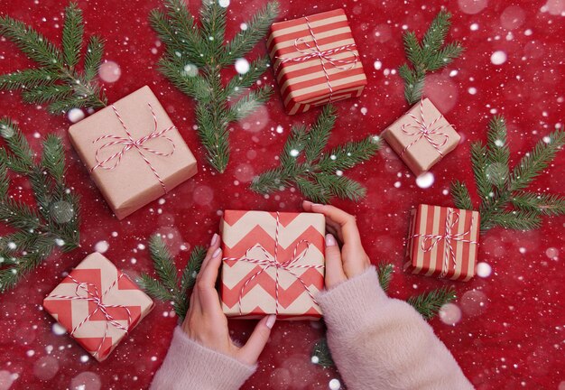 Fundo de Natal com caixas de presente.