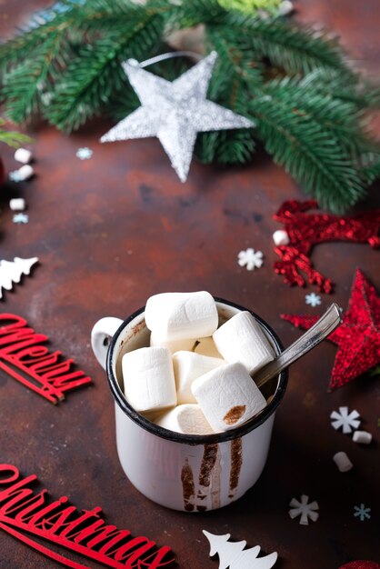 Fundo de natal com chocolate quente caseiro,