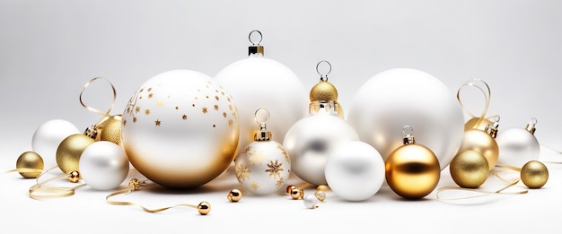 Fundo de Natal com decorações de tendência de ouro branco realista para design de Natal isolado em fundo branco