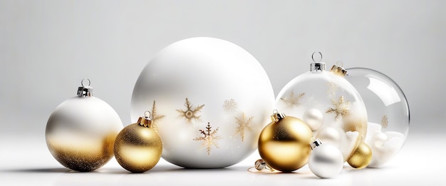 Fundo de Natal com decorações de tendência de ouro branco realista para design de Natal isolado em fundo branco