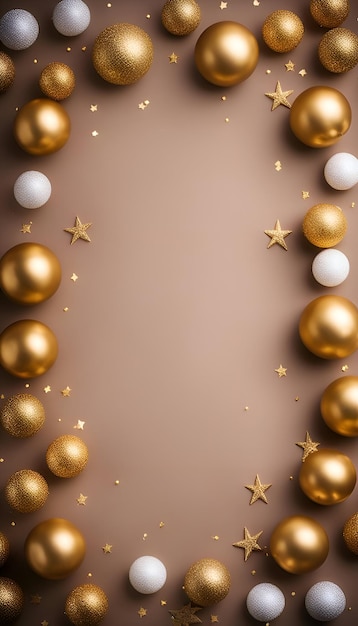 Fundo de Natal com decorações douradas e prateadas Vista superior com espaço de cópia