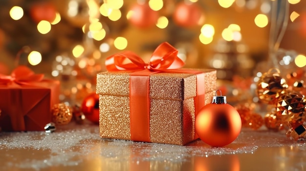 Fundo de Natal com decorações e caixas de presentes