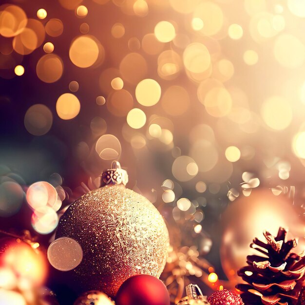 Fundo de natal com decorações e luzes bokeh