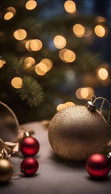 Fundo de Natal com luzes e decorações de bokeh de árvore de Natal