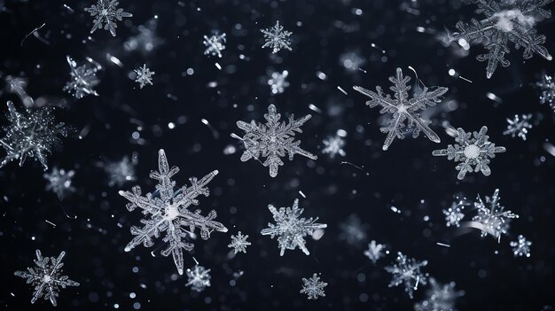 Foto fundo de natal com neve caindo real isolada em fundo preto