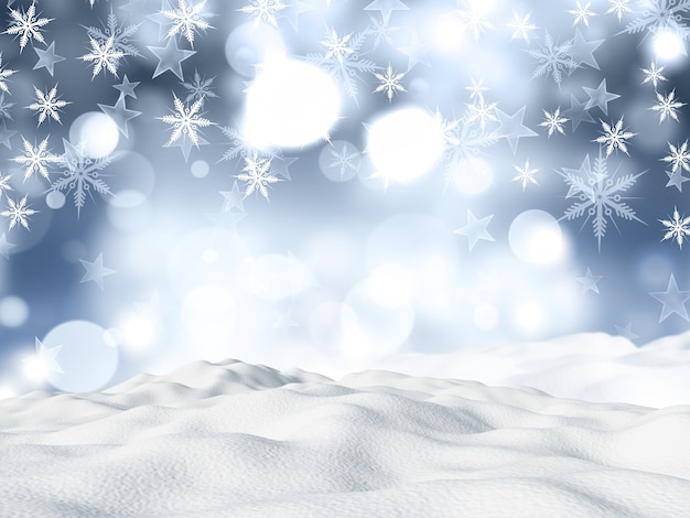 Foto fundo de natal com neve no floco de neve e design de estrelas