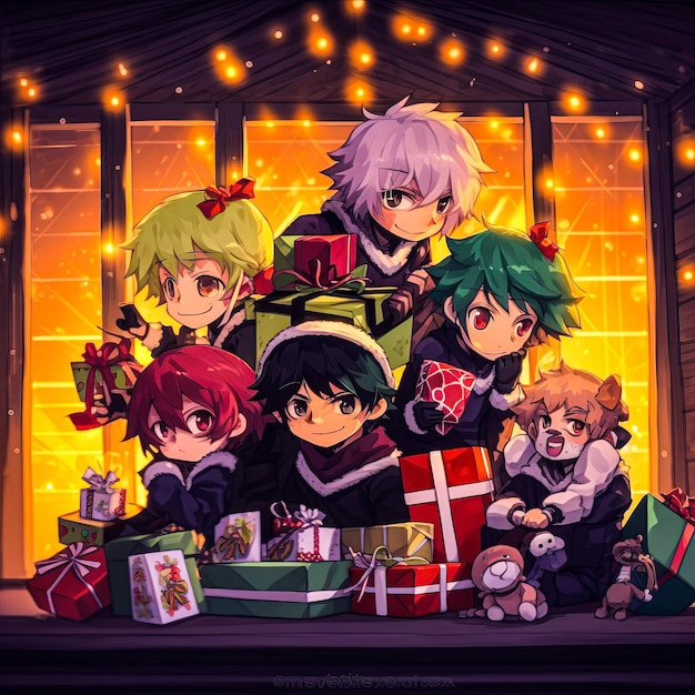 Fundo de natal com personagens de anime