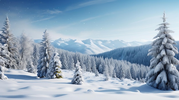 Fundo de Natal com pinheiros nevados imagem gerada por IA