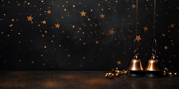 Fundo de Natal com sinos dourados e estrelas renderização 3D ilustração 3D