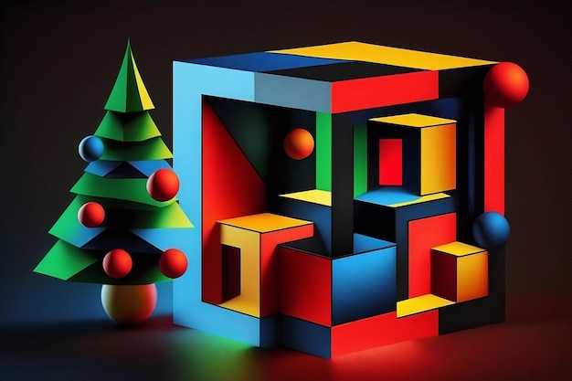 fundo de natal de formas simples 3d com luzes de neon