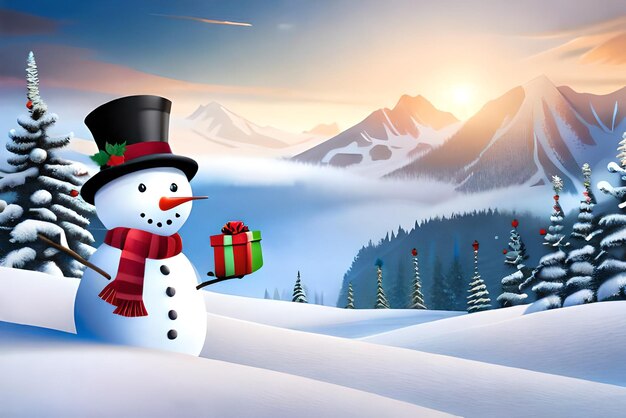 fundo de natal do boneco de neve carregando presentes com sinal de neve