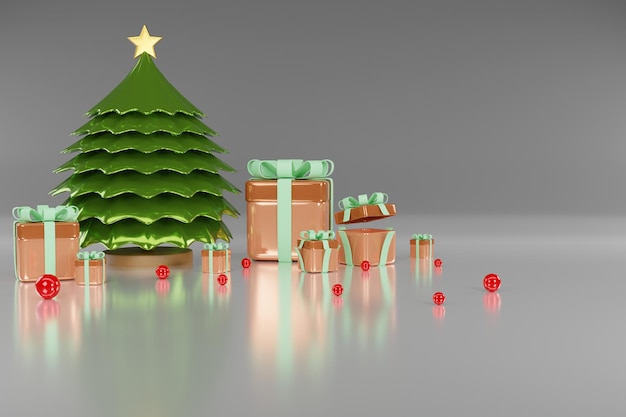 Fundo de Natal e Ano Novo Caixa de presentes de Natal Design para modelo de panfleto de banner de Natal renderização em 3D