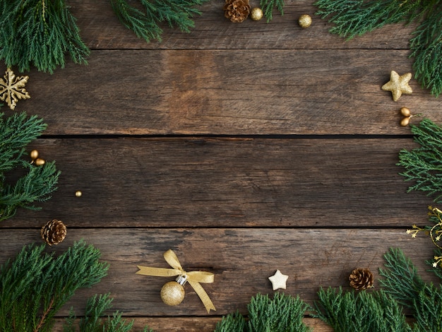 Fundo de Natal e decoração em madeira