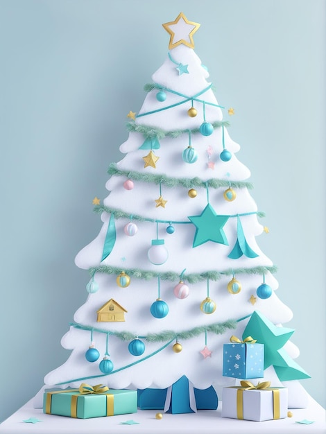 Fundo de Natal em estilo de papel e árvore de Natal e presentes