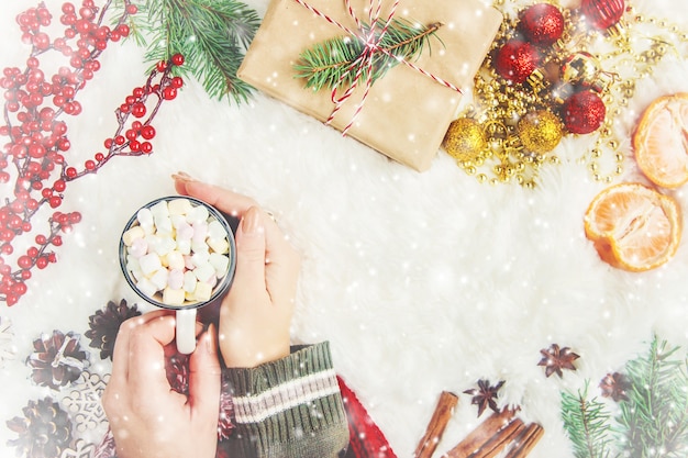 Fundo de Natal. feliz Ano Novo. Foco seletivo