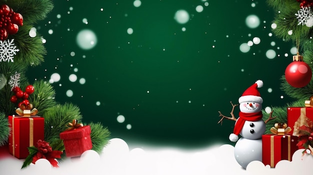 Fundo de Natal vibrante com presentes de boneco de neve e IA geradora de espírito festivo