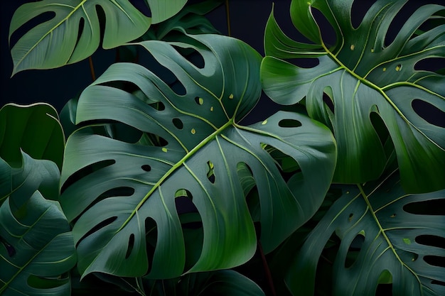 Fundo de natureza de planta tropical de folha de monstro Generative ai