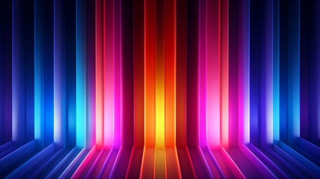 Foto fundo de néon abstrato com espectro colorido papel de parede moderno com linhas verticais brilhantes