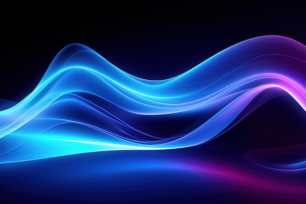 Fundo de néon abstrato escuro ondas azuis brilhantes