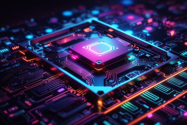 fundo de neon de tecnologia de sistema de computador de núcleo de super processador