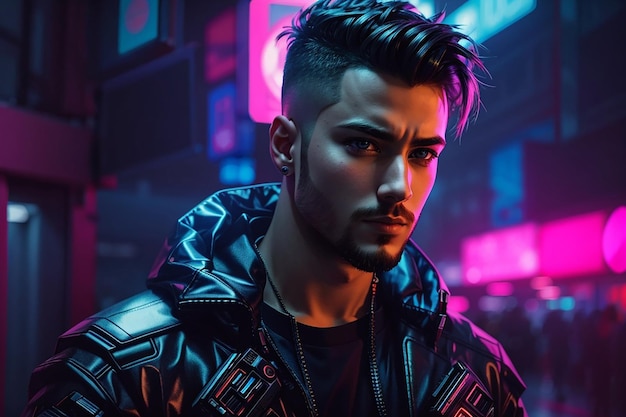 fundo de néon do homem cyberpunk