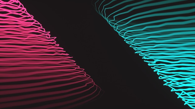 Fundo de néon geometria néon brilhante fundo banner brilhante com padrão led renderização 3d