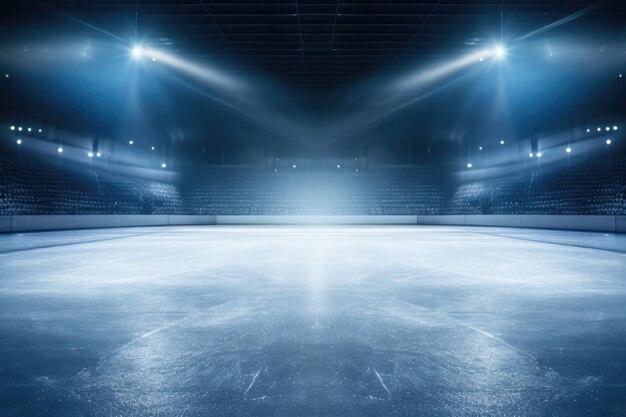 Foto fundo de neve e gelo pista de gelo vazia iluminada por spotlights