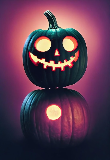 Fundo de noite de Halloween com abóbora e elementos de néon brilhantes Pintura digital estilo Halloween