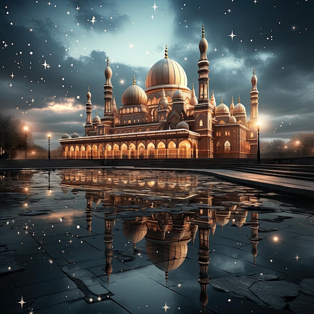 fundo de noite de ilustração de mesquita