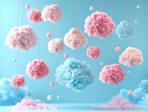 Fundo de nuvens Fuzzy Pom Pom com textura de Pom Pom Fluffy Tactile Col Collage Layout Art
