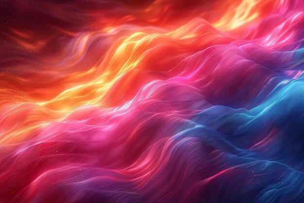 Fundo de onda de luz colorida com uma faixa azul-rosa e vermelha As cores são vibrantes e a onda é dinâmica