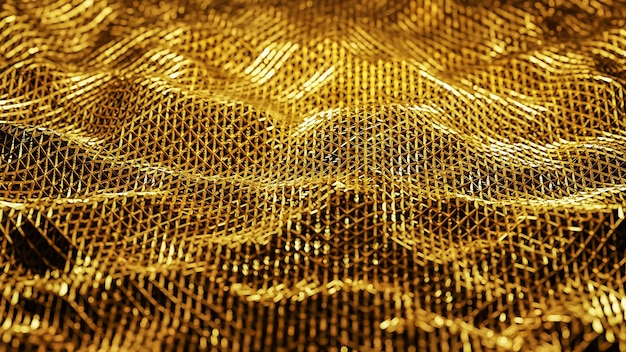 Fundo de onda de rede de fio dourado brilhante abstrato para apresentação de produtos e modelo 3D e ilustração de estilo de luxo de marca