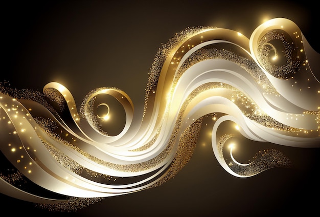 Fundo de ondas de ouro branco Textura ondulada e arejada de luxo voando Ondas douradas Abstrato encaracolado padrão brilhante