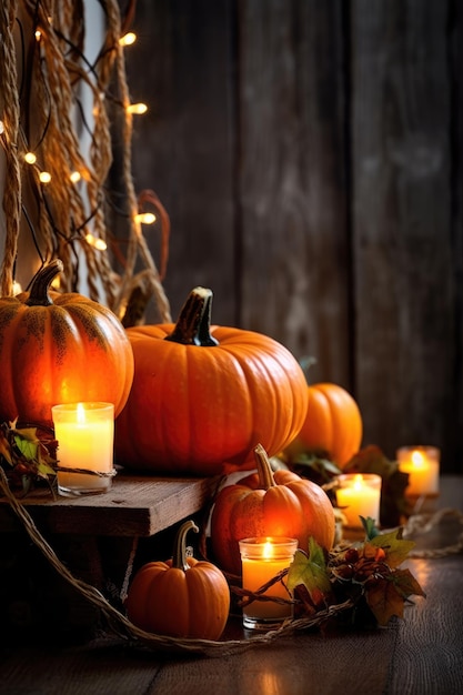 Fundo de outono com abóboras Conceito de convite de cartão de felicitações de Halloween no outono de Ação de Graças