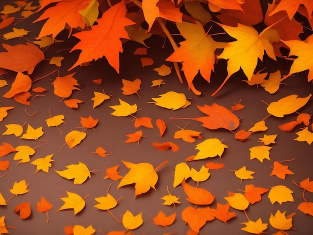Foto fundo de outono com folhas caídas e guarda-chuva ai gerado