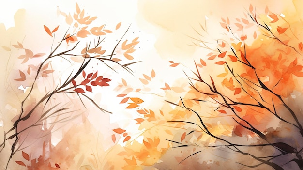 Fundo de outono com folhas de aquarela no topo no estilo de desenhos simples de alta resolução laranja claro e bege claro generat ai