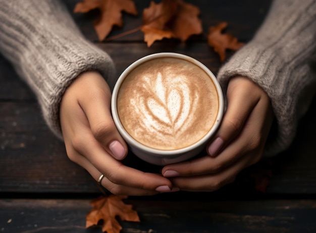 Fundo de outono com uma xícara de café
