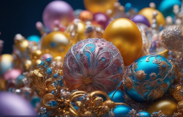 Fundo de ovos de luxo com cor azul e dourada pintada